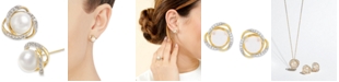 Honora Cultured Freshwater Pearl (7mm) & Diamond (1/8 ct. t.w.) Stud Earrings in 14k Gold